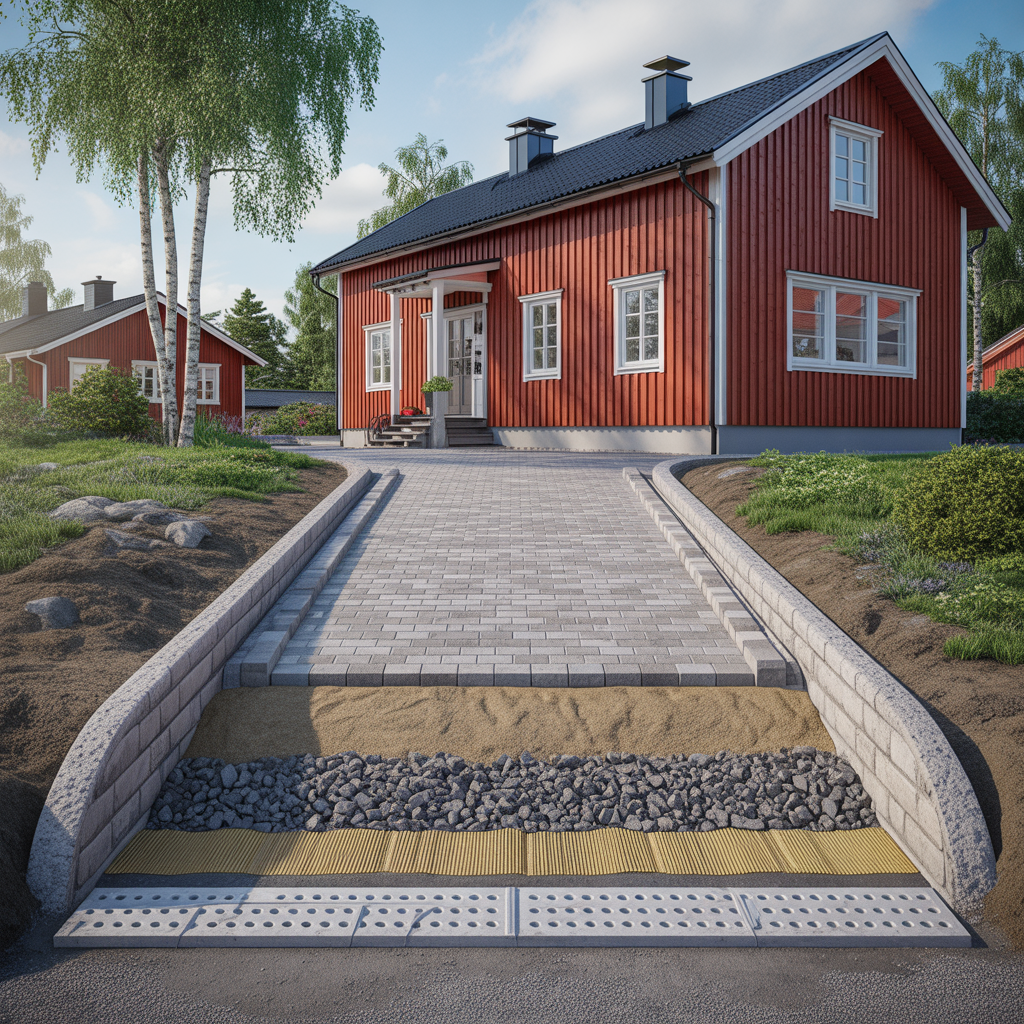 kapillarbrytande lager under uppfart tjocklek material och k